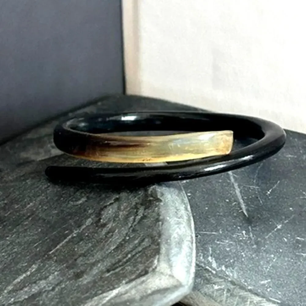 Vintage Natural Buffalo Horn Open Cuff Bangle Bracelet Ombre Black